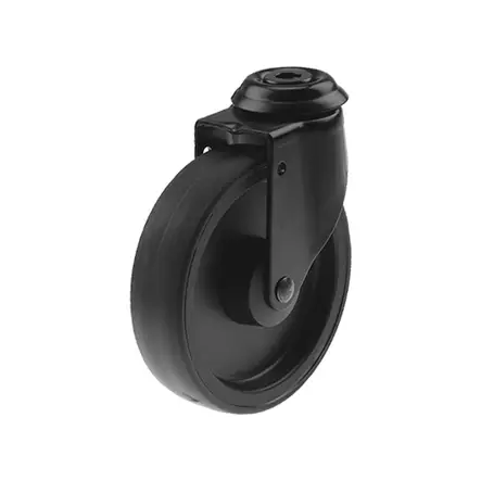 Musta Kääntöpyörä 125 mm Keskireiällä – TPU, Kantavuus 70 kg - Kuljetuspyörät ja kalustepyörät - 125mm-musta-tpe-kr - 1